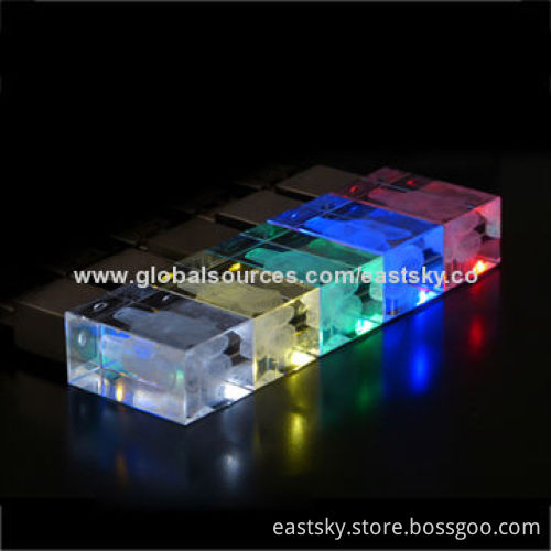 Custom Crystal USB Flash Drive, Different Light Colors, Attractive and Elegant Crystal, Shiny